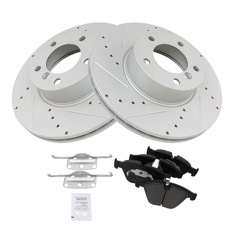 TRQ Front Ceramic Brake Pad Performance Drilled Slotted Coated Rotor Kit gallery