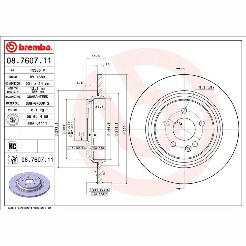 Brembo Rear High Performance OE Brake Rotors For Mercedes-Benz ML55 AMG 2000 gallery
