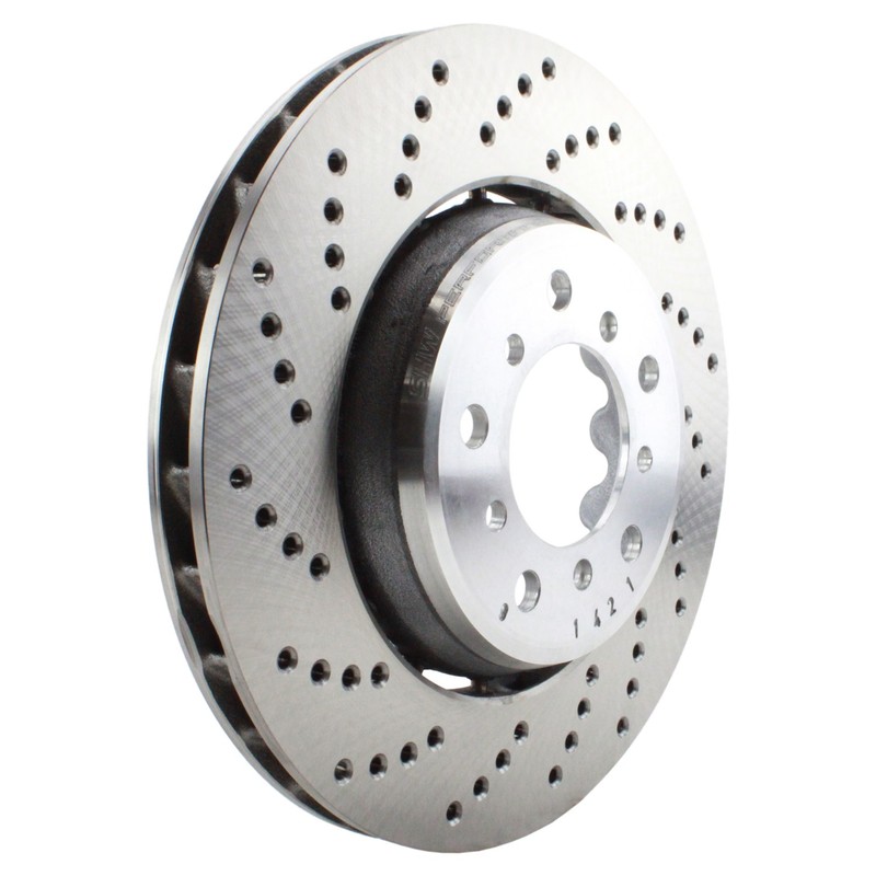 SHW Performance Front Left Vented Drilled 325mm Disc Brake Rotor For BMW E46 M3 gallery