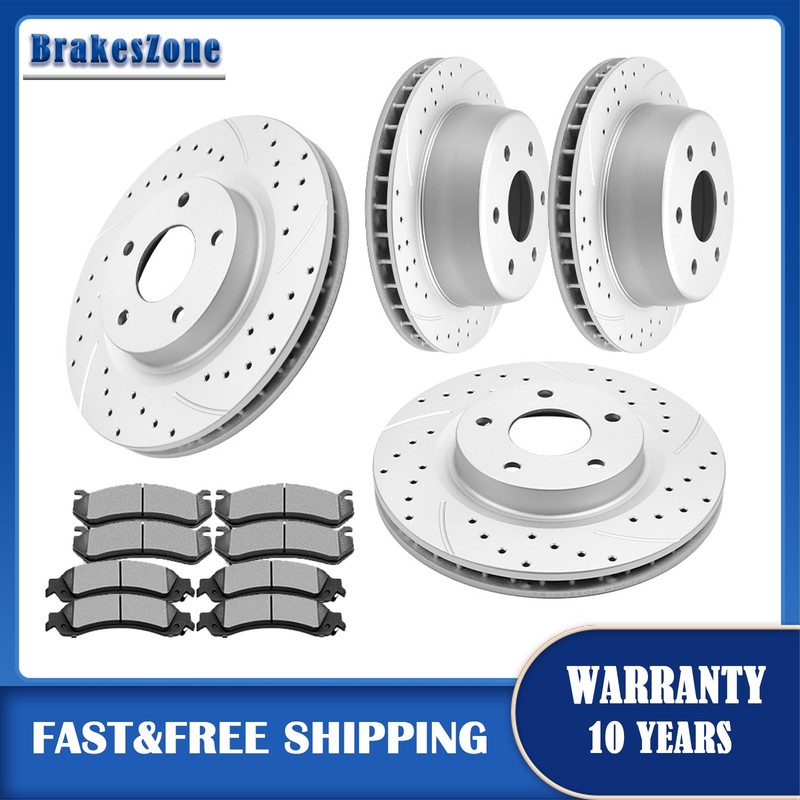 Front and Rear Brake Rotors Pads Fit Cadillac Escalade ESV EXT GMC Yukon Drilled