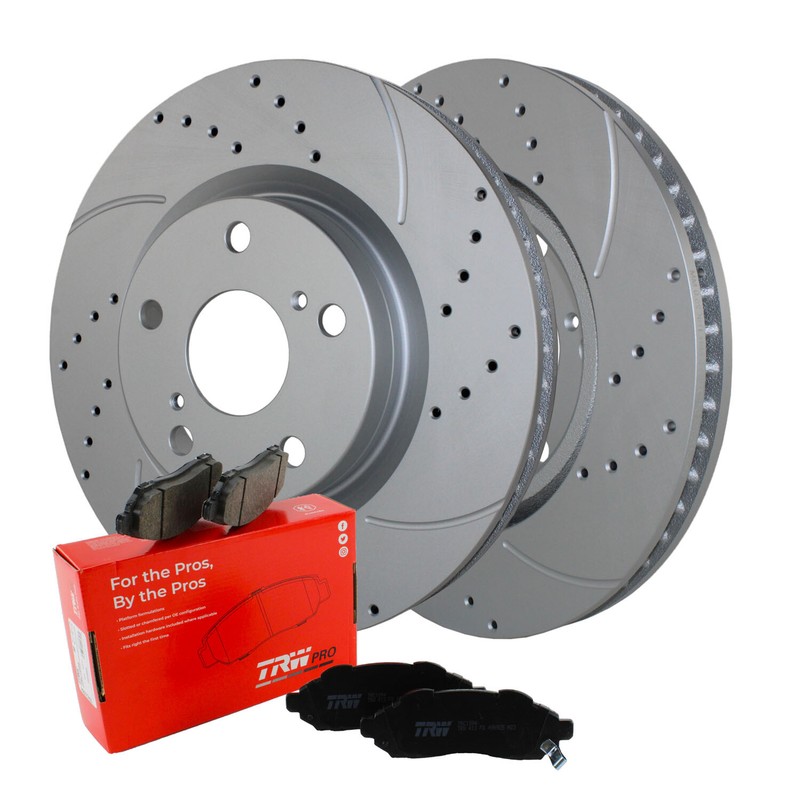 Front Brake Kit 296mm Drilled Rotors TRW Pro Ceramic Pads For ES350 Avalon Camry