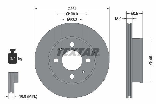 2X Textar 92146803 Front Brake Discs 234mm Vented Fits Dodge Hyundai Inokom Atos