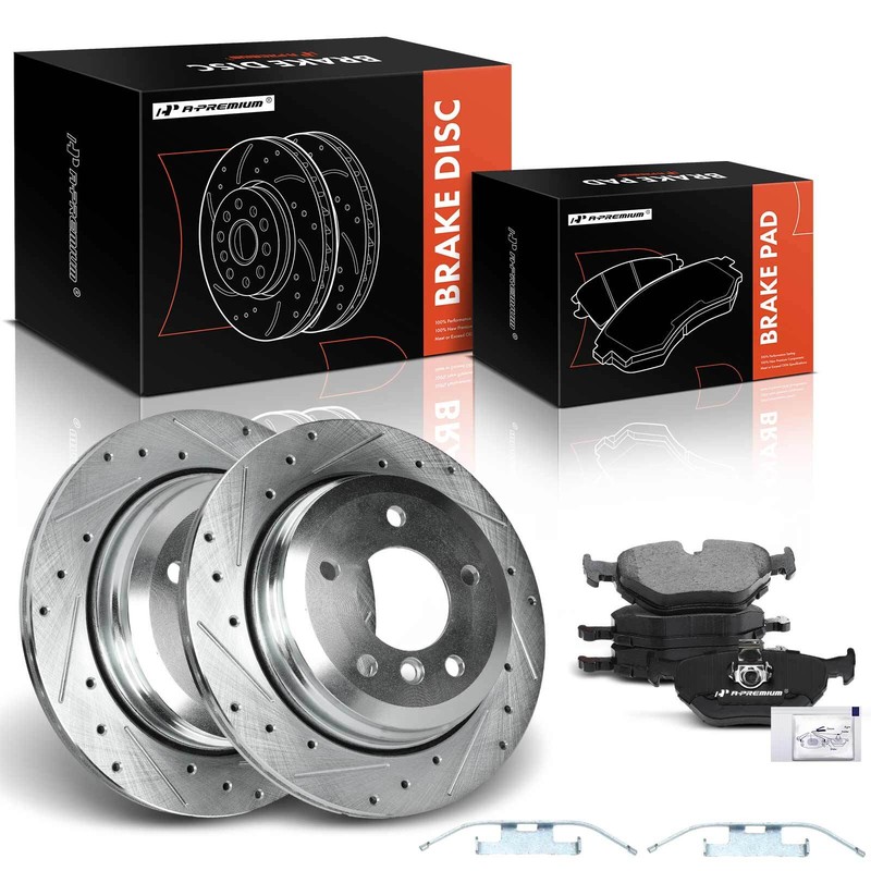 A-Premium Rear Drilled Brake Rotor & Brake Pad for BMW 325xi E46 01-05 60031052