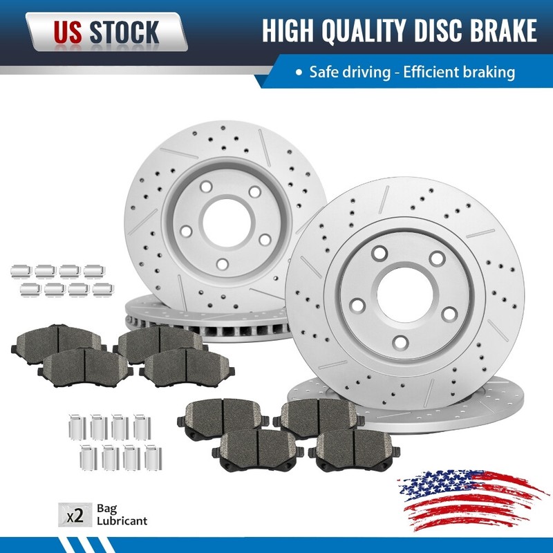 Front and Rear Drilled Rotors Brake Pads for Dodge Journey Grand Caravan Routan