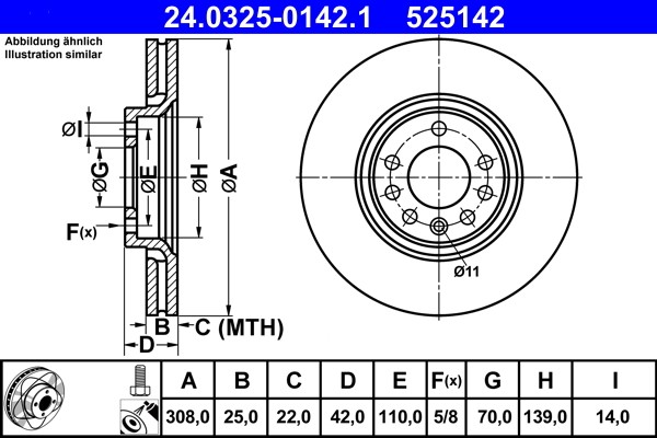 ATE 24.0325-0142.1 Brake Disc for Opel, Saab, Vauxhall