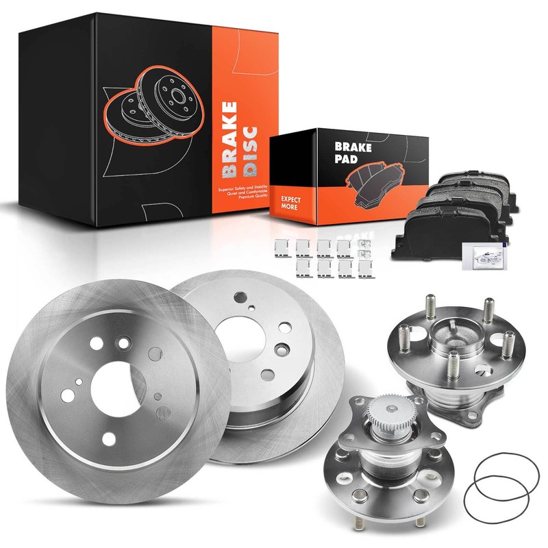 Rear Disc Brake Rotors & Brake Pads + Hub Bearing for Toyota Camry 2000-2001 FWD