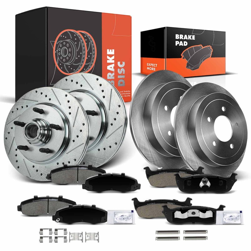 Drilled and Disc Brake Rotors & Ceramic Pads for Ford F-150 Lincoln Front & Rear