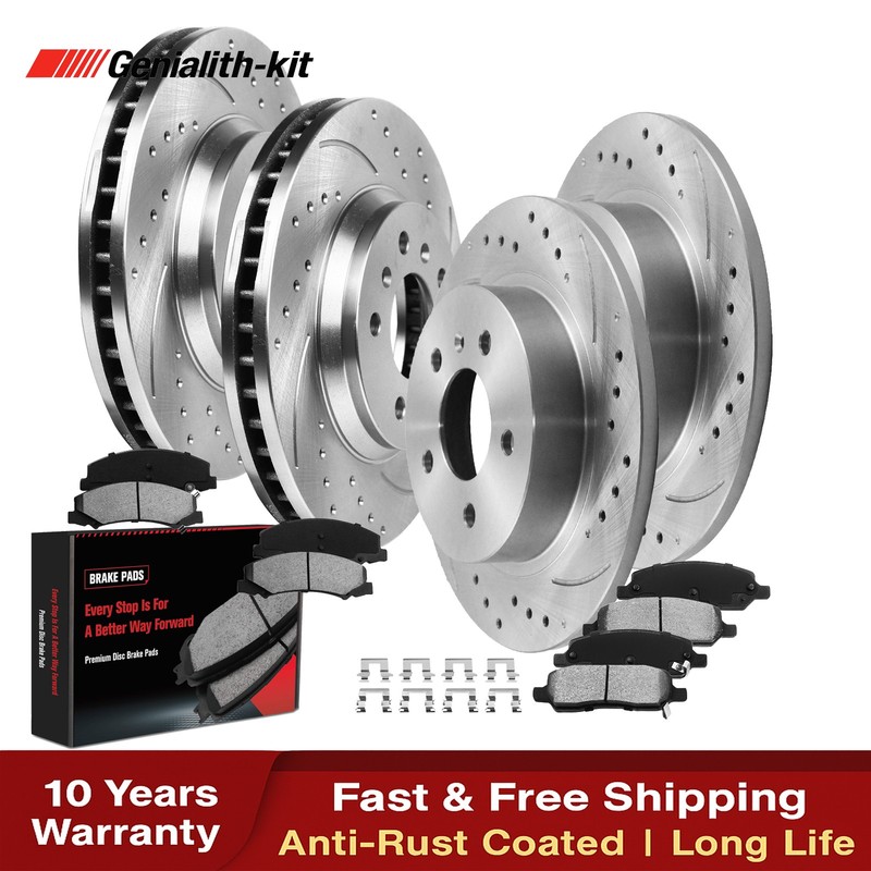 Front Rear Drilled Rotors Brake Pads for 2006- 2010 2011 Buick Lucerne 3.8L 3.9L