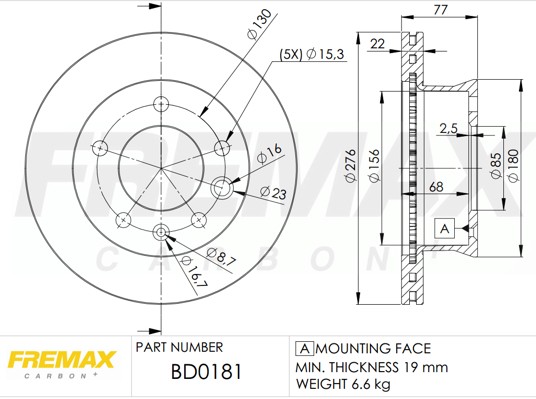 Remax BD-0181 Brake Disc for Mercedes-Benz, VW