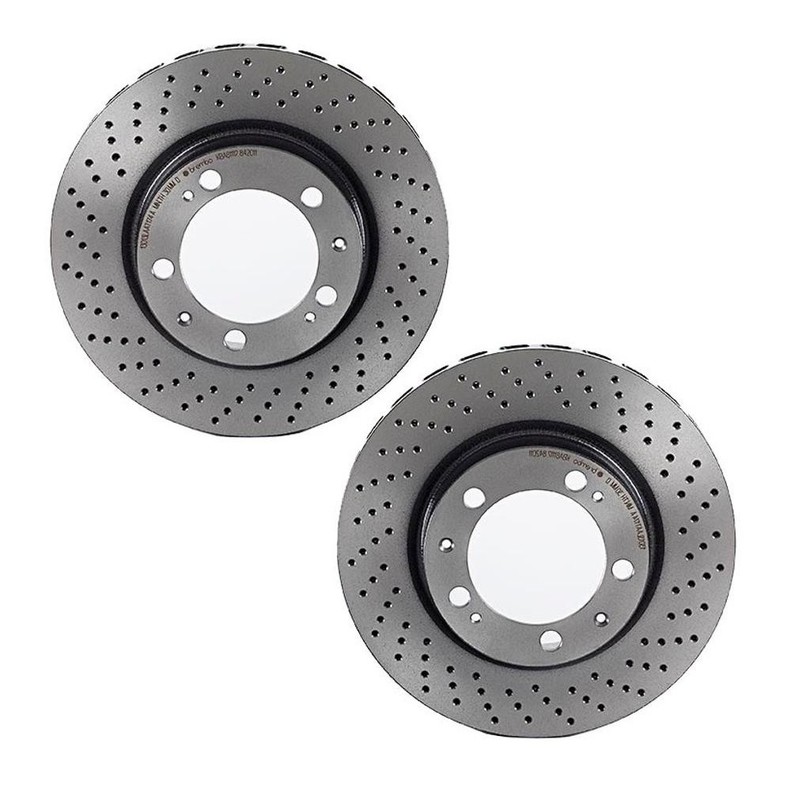Brembo Pair Set of 2 Front 304mm Cross Drilled Disc Brake Rotors For Porsche 911
