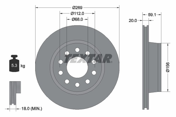 Textar 92068400 Brake Disc for Audi