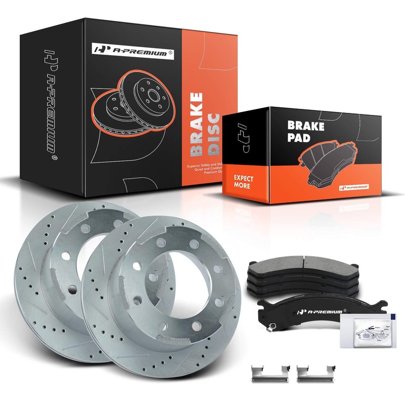 A-Premium Rear Drilled Brake Rotor & Ceramic Pads for Chevy Silverado 3500 GMC