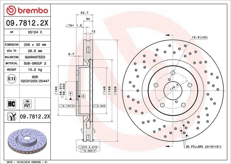 1x Brembo 09.7812.1x Front Drilled / Vented Brake Discs Fits Toyota Gt 86 Imprez gallery