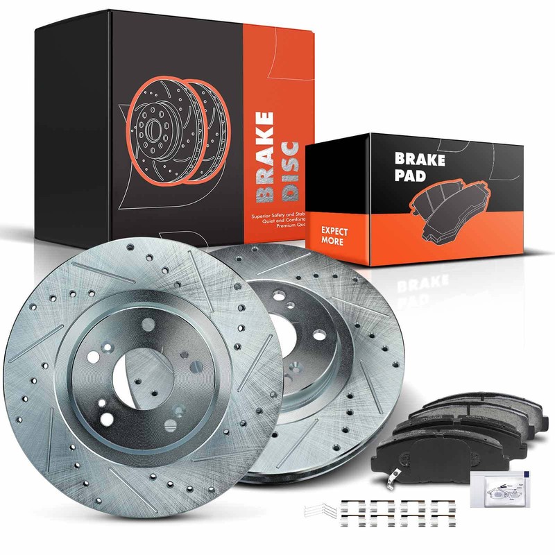Front Drilled Rotors &Brake Pads for Honda Civic 12-15 CR-V 05-06 Acura ILX 2.4L