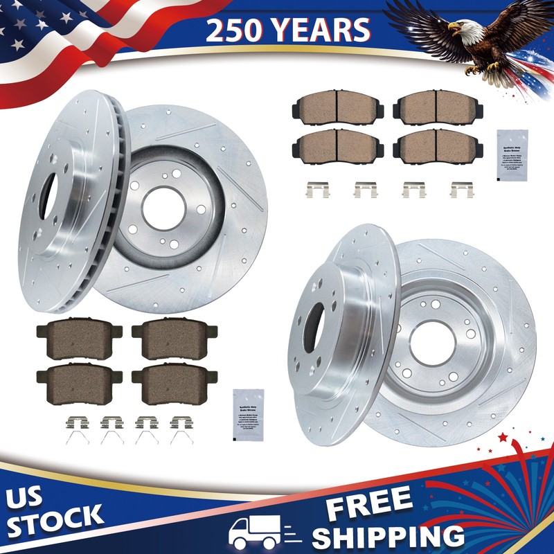 Front Rear Drilled Disc Rotors Brake Pads for 2009 2010 Honda Accord Acura TSX