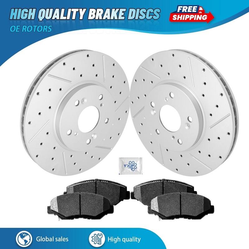 Front Drilled Rotors + Ceramic Brake Pads for 2003 – 2008 Honda Pilot All Models