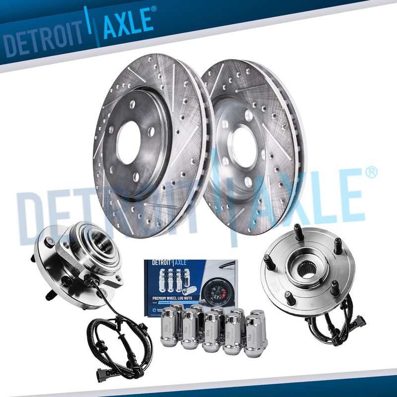 Front Drilled Rotors Wheel Hubs +10pc Lugnuts for 05-10 Grand Cherokee Commander