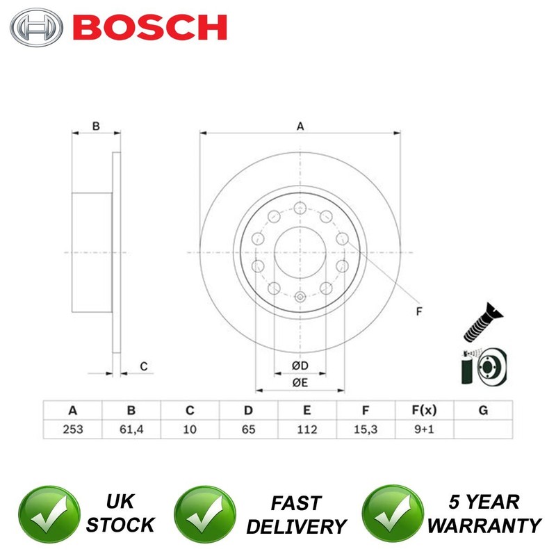 2x Brake Disc Rear Bosch Fits Skoda Octavia 2017-2020 5Q0615601C