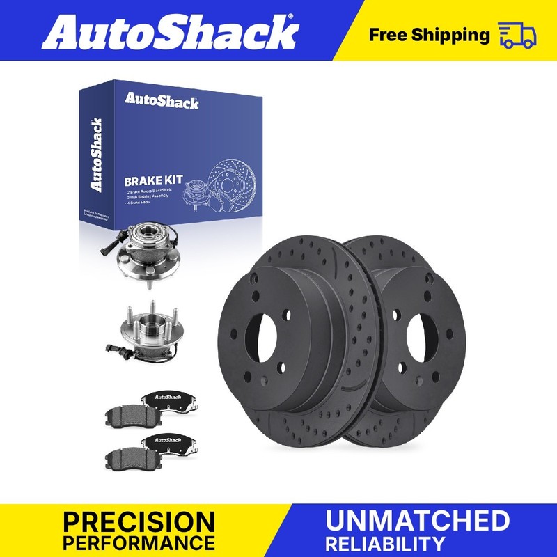 Rear Drilled Slotted Brake Rotors Ceramic Pads Hubs for Chevy, Equinox 2010-2017