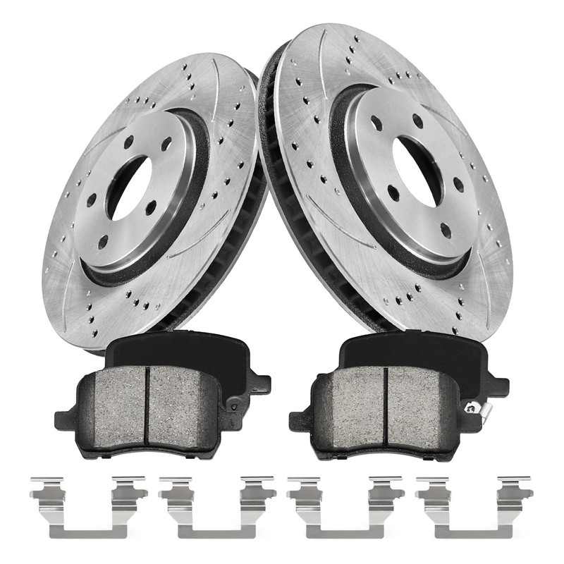 Front Rear Drilled Rotors Brake Pads for Pontiac G6 Chevy Malibu Cobalt Saturn