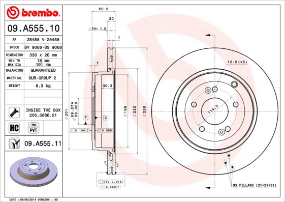 Brembo 09.A555.11 Brake Disc for Hyundai