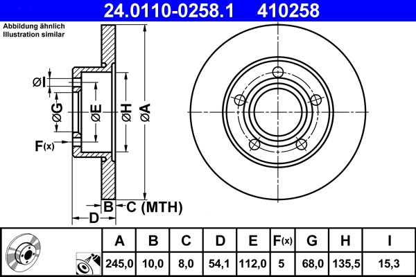 ATE 24.0110-0258.1 Brake Disc for Audi