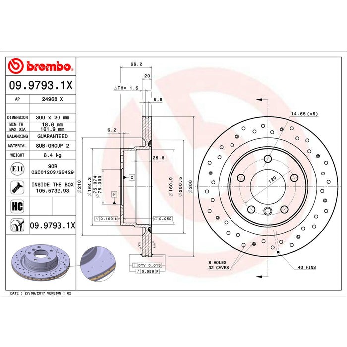 Brembo 09.9793.1X Rear Premium UV Coated Rotor for 2006 BMW 325i gallery