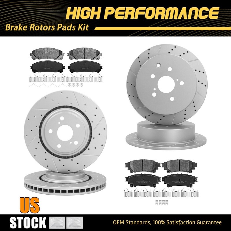 Front Rear Drilled Rotors + Brake Pads for Toyota Sienna Highlander RX350 RX450h
