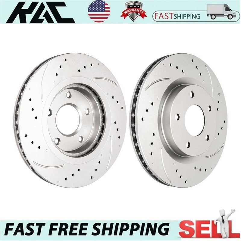 Front Left Right Drilled & Slotted Brake Rotors For 2008-2013 Nissan Rogue