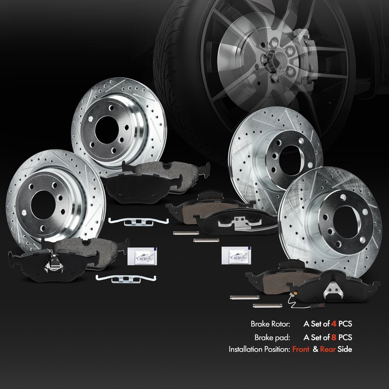 12x Front & Rear Drilled Brake Rotors & Ceramic Brake Pads for BMW 525i 01-03 gallery