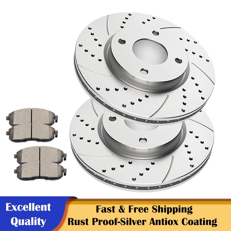Front Drilled Slotted Rotors Ceramic Brake Pads for Nissan Cube Sentra Versa Kit
