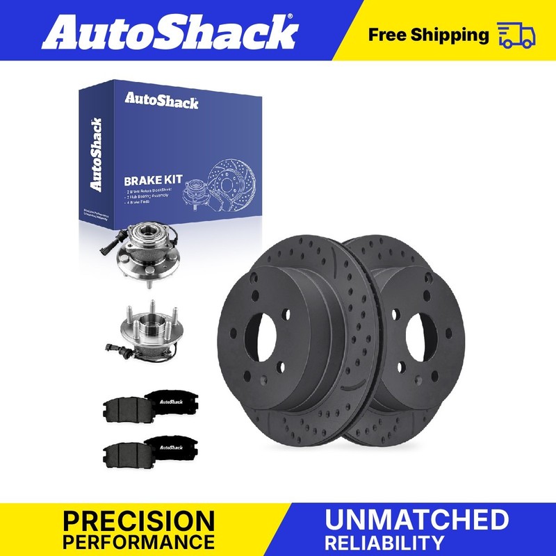 Rear Drilled Slotted Brake Rotors Premium Pads Hubs for Chevy, Equinox 2010-2017