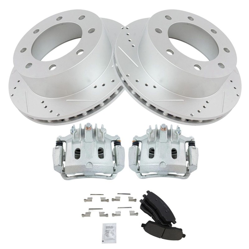 TRQ Rear Ceramic Pads Performance Drilled Slotted Zinc Coated Rotors & Calipers gallery