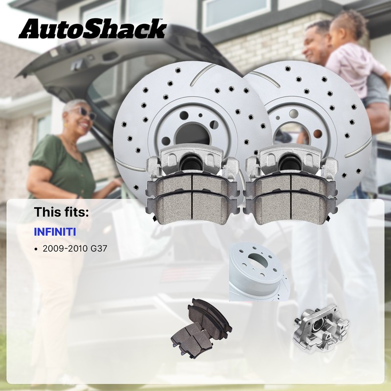 Front Drilled Slotted Brake Rotors Ceramic Pads Calipers for INFINITI, G37 09-10 gallery