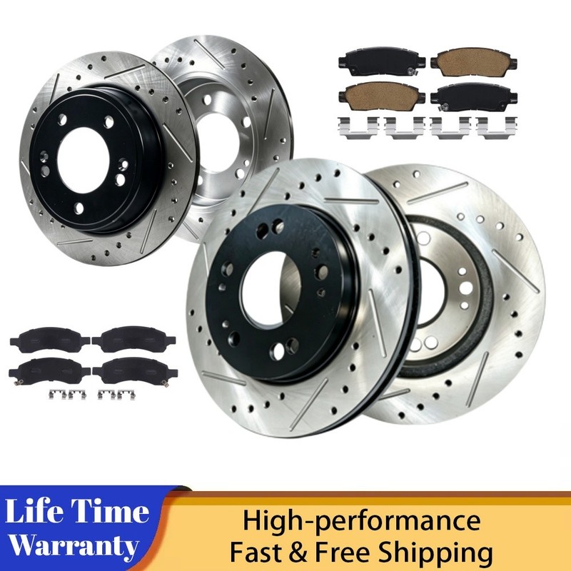 Front Rear Drilled Slotted Rotors Brake Pads for Saturn Outlook 2008 2009 2010