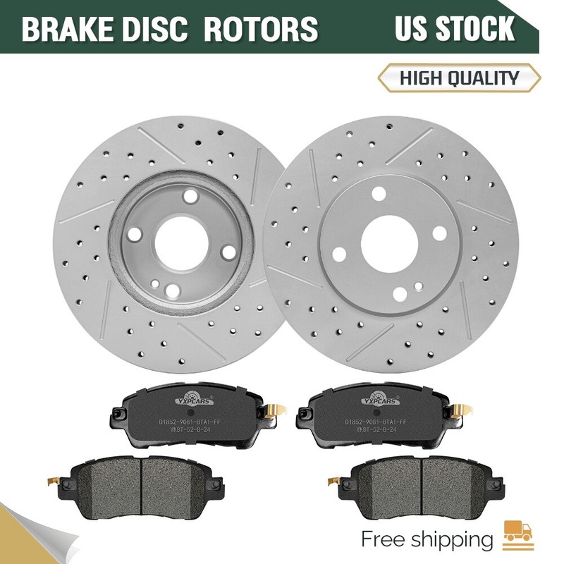 Front Drilled Brake Rotor & Ceramic Pad For 2017 – 2020 Toyota Yaris Scion IA