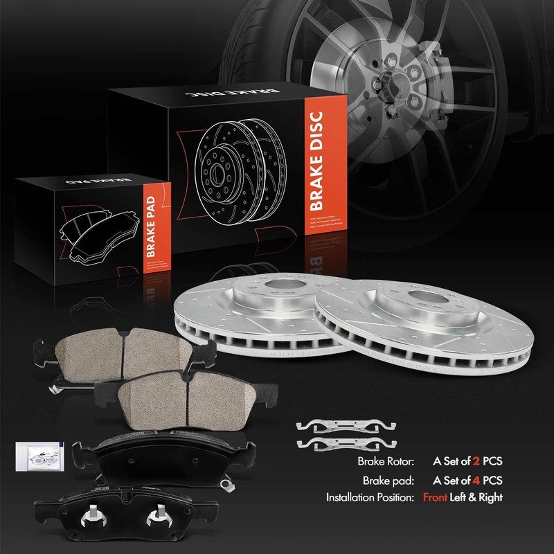 6Pcs Front Drilled Brake Rotor & Ceramic Brake Pad for Mercedes-Benz GL350 GL450 gallery