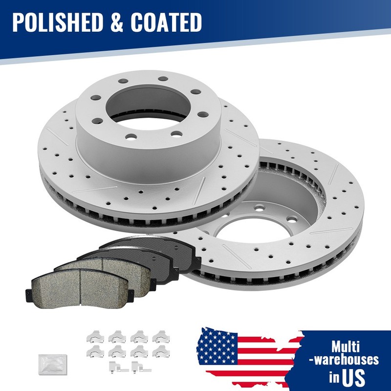 4WD Front Drilled Disc Rotors & Brake Pads For Ford F-250 F-350 F-450 Super Duty