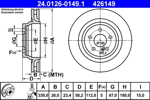 ATE 24.0126-0149.1 Brake Disc for Mercedes-Benz