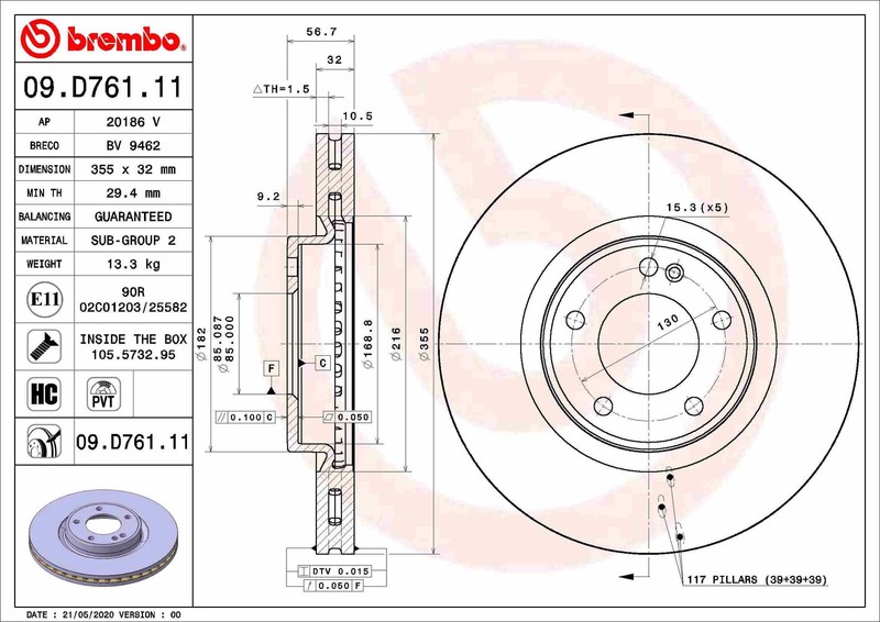 Brembo 09.D761.11 Brake Disc for Mercedes-Benz