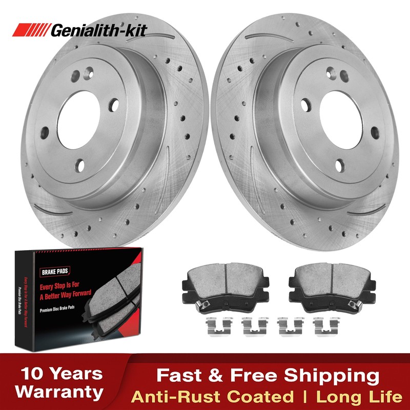 Rear Drilled Rotors Ceramic Brake Pads for 2012 – 2018 2019 2022 Hyundai Accent