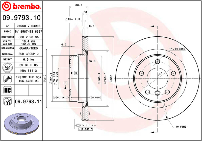 *Brembo Rear Brake Rotor – 09.9793.10 – Fits BMW 328i 2007-2013, 325i 2006