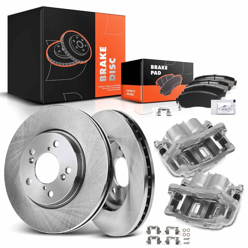 Front Disc Brake Rotors & Brake Pads + Brake Caliper for Honda Odyssey 2005-2010