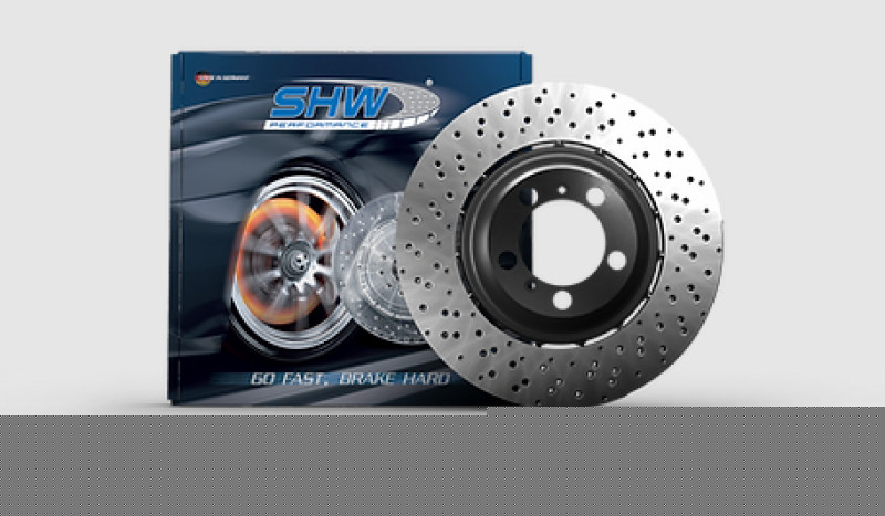SHW Right Front X-Drilled Lightweight Rotor (34117991102) Fits 18-21 BMW M5 4.4L gallery