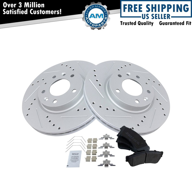 Brake Rotor Drilled & Slotted Coated & Semi-Metallic Pad Front Set for Ford