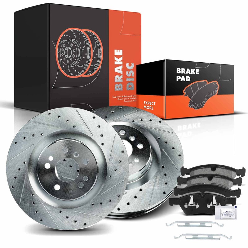 Front Drilled Brake Rotors & Ceramic Brake Pads for Mercedes-Benz GL320 GL350