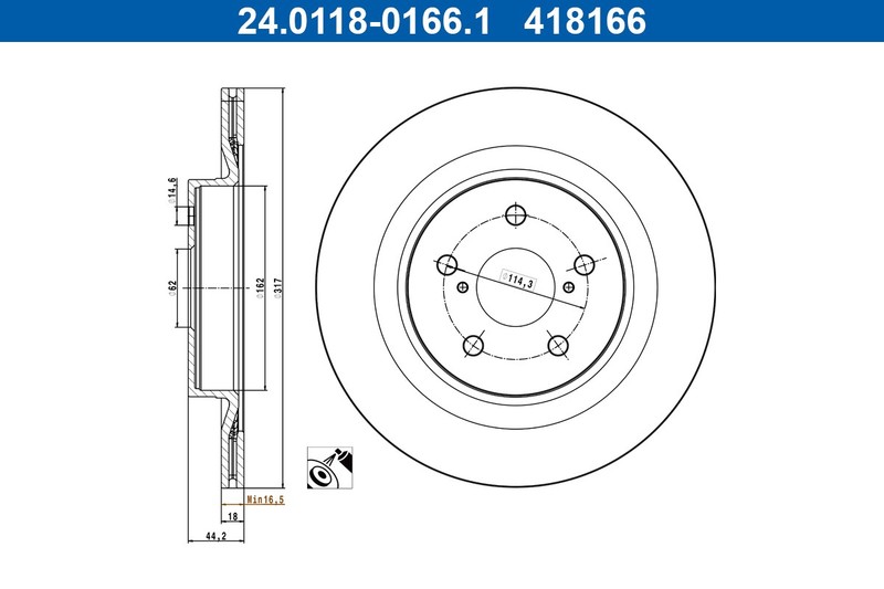 2X 24.0118-0166.1 ATE Brake Disc for Lexus, Suzuki, Toyota