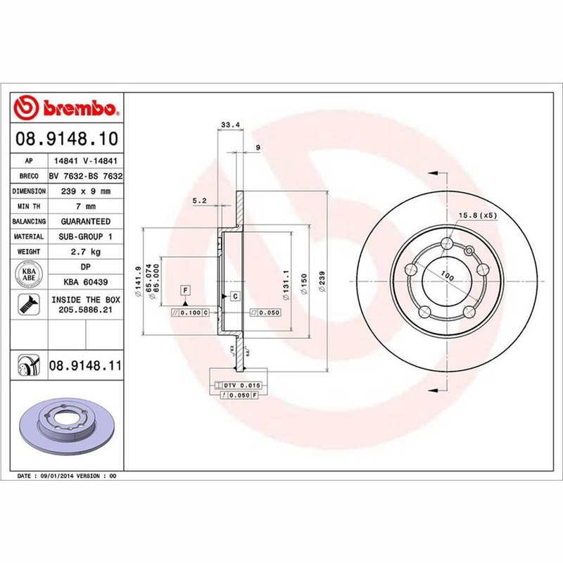 Brembo 6 Rear Brake Rotor & Pad Fits 2000-2006 Audi TT Quattro gallery