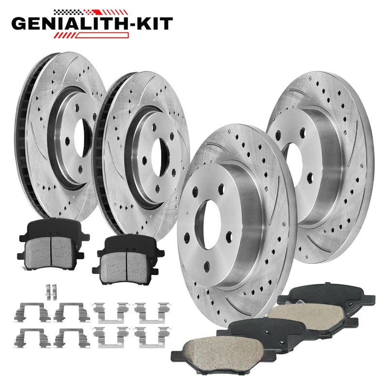 Front & Rear Drilled Rotors Brake Pads for Chevy Malibu Cobalt Pontiac G6 ION