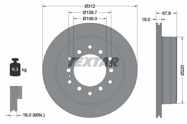 2x 92231003 Textar Brake Disc for Changanese, Lexus, Toyota, Toyota (FAW)